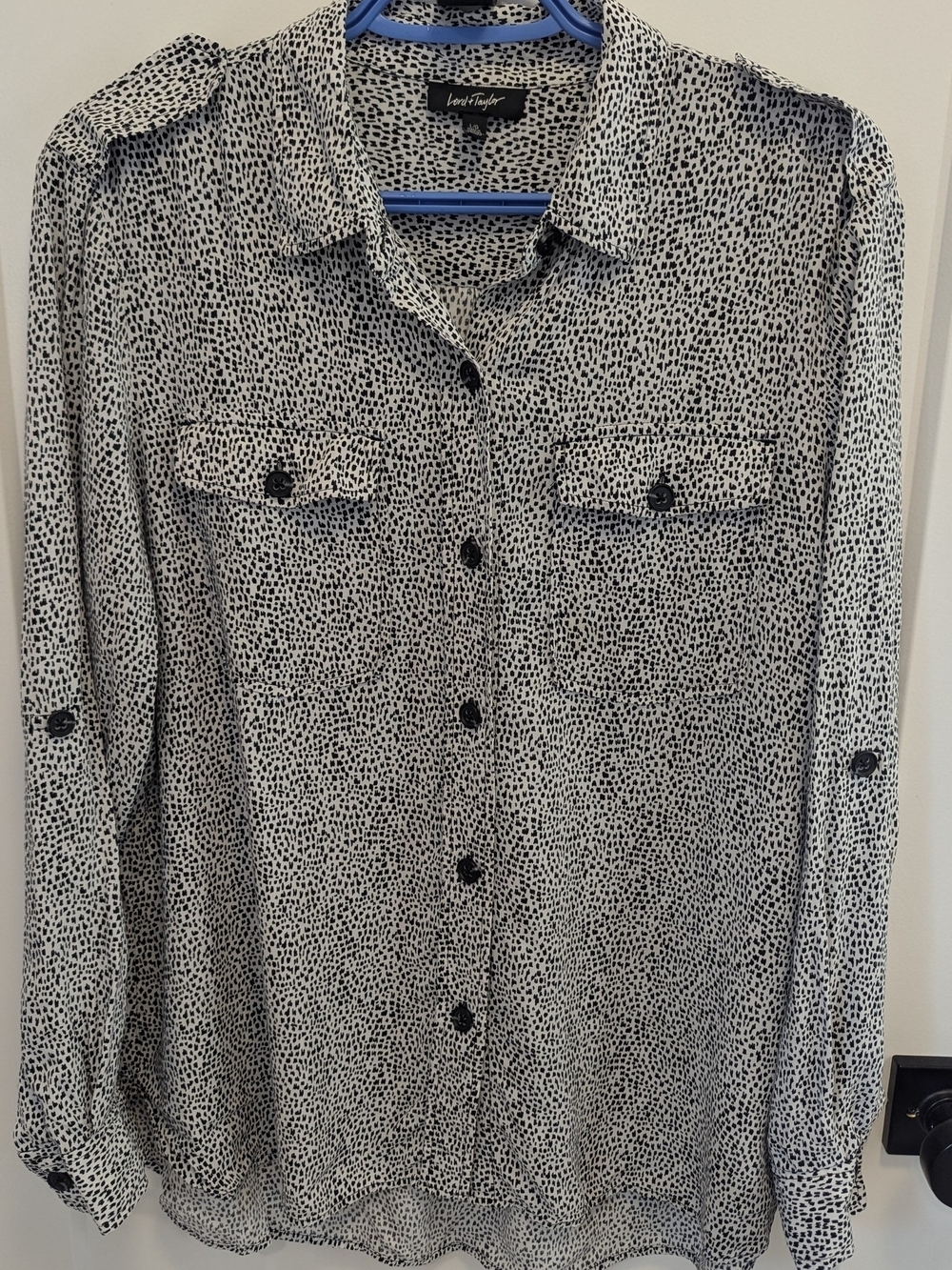 Lord & Taylor Black & White Speckled Button-Down Shirt - Picture 2 of 9